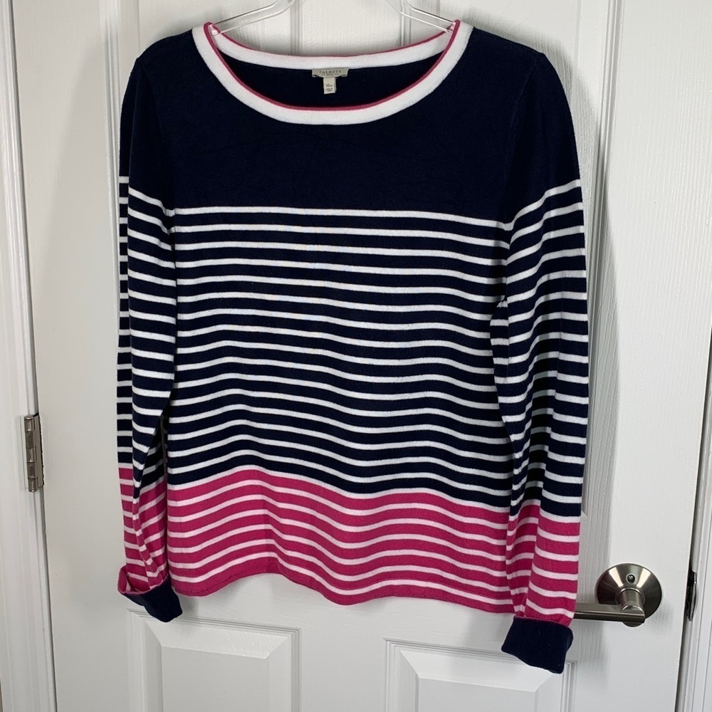 Talbots navy and pink striped cotton sweater size XL petite